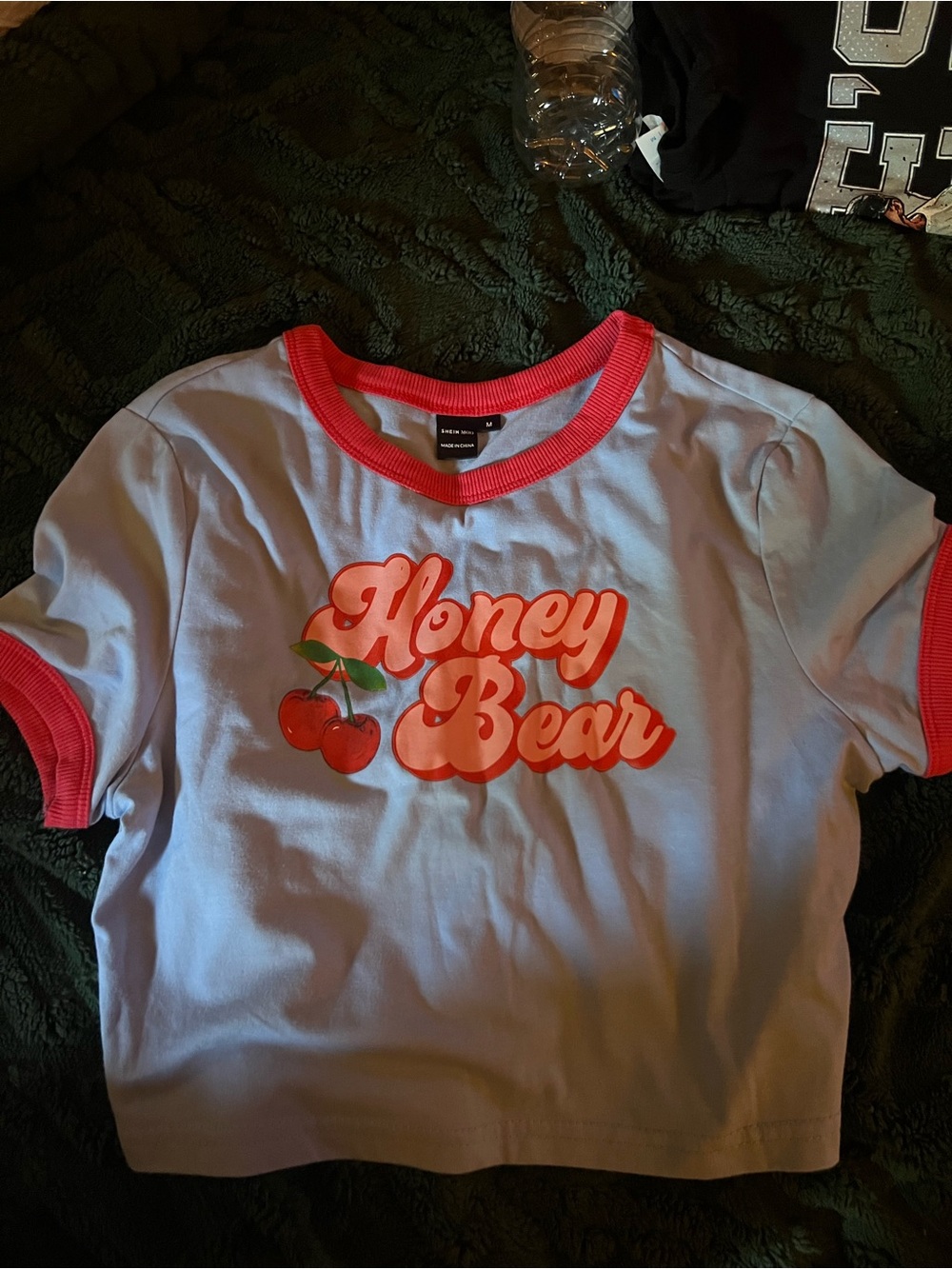 Honey Bear Girls' Blue Tee with Pink Trim